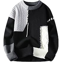 GURUNVANI Patchwork Sweater Mens Colorblock Jumper Cable